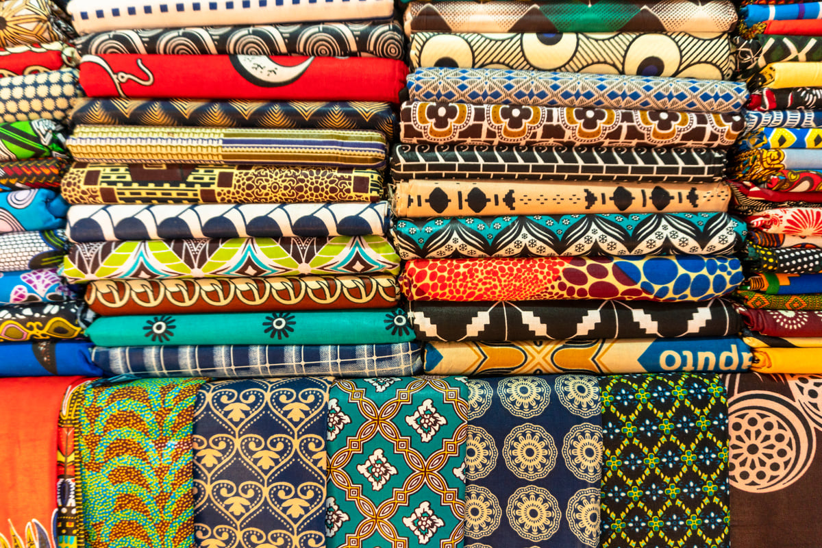 Plenty of colorful african fabrics